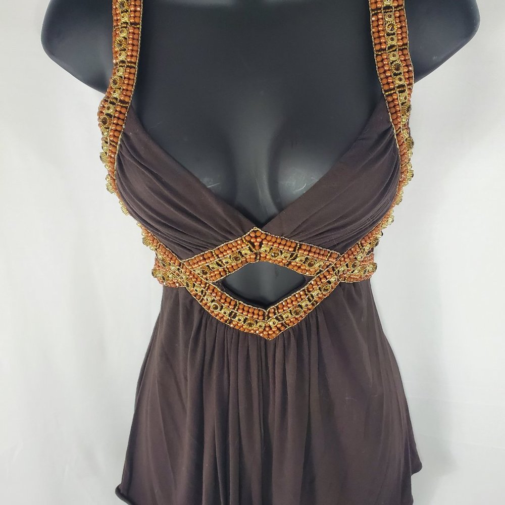 CRYSTAL GEMS GOLD BEADED BELT & STRAP V NECK BLOUSE